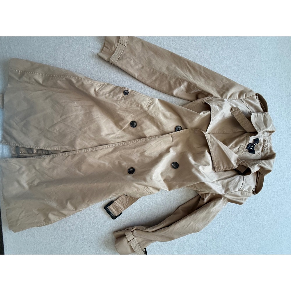 DKNY Womens Double Breasted Trench Coat Tan Beige Belted Sz XS
